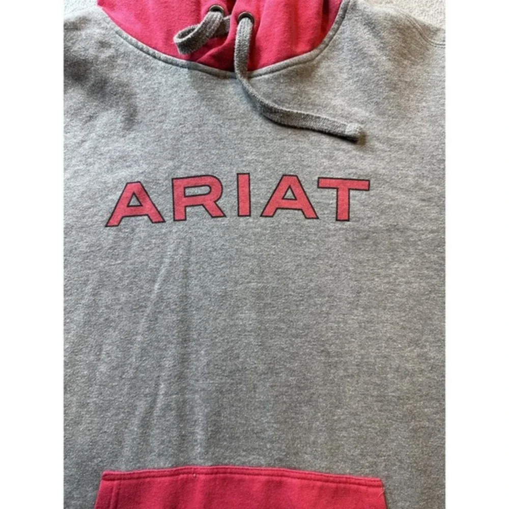 Ariat Hoodie Womens Large Gray Red Pullover Fleece Kangaroo Pocket Colorblock - Picture 7 of 13
